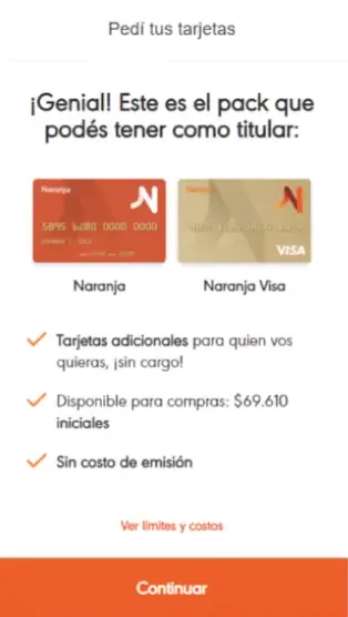 paquete de tarjetas app naranja x